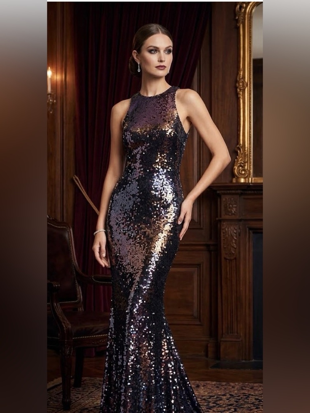 LULUS Notorious Pewter Purple Sequin Sleeveless Mermaid Gown XS NWOT